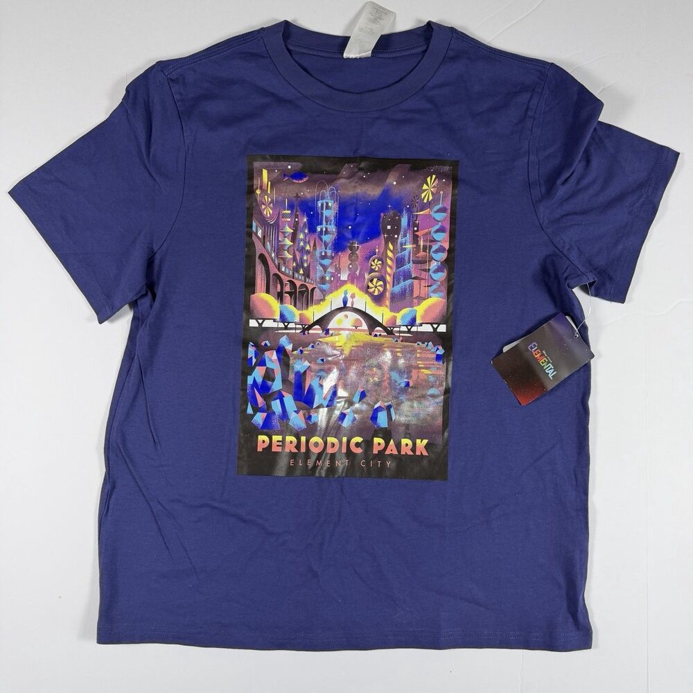 Disney Pixar Elemental Periodic Park Element City T Shirt Medium Blue NWT